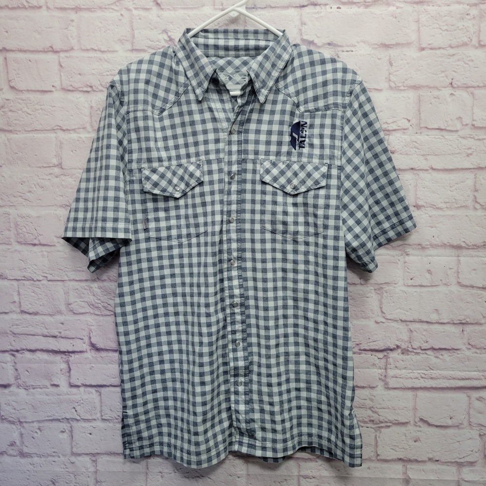 GameGuard‎ Glacier Gingham Plaid Pearl Snap Shirt Mens M Vented Fishing Outdoors